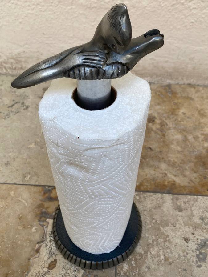 VINTAGE CARROL BOYES WOMAN KITCHEN PAPER TOWEL HOLDER with paperweight