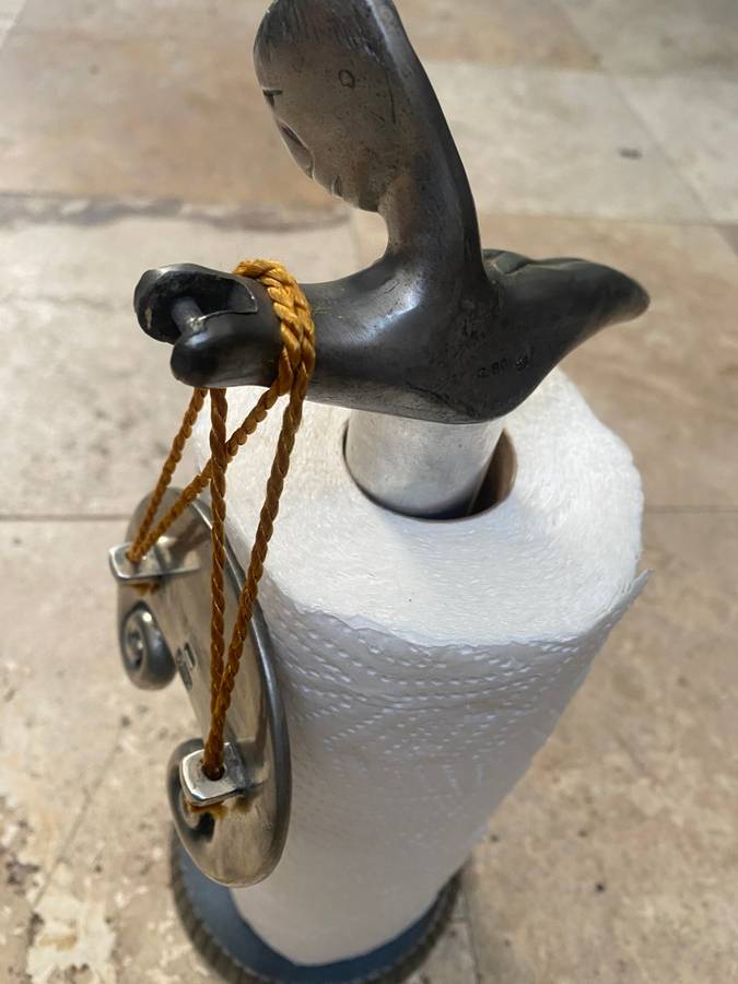 VINTAGE CARROL BOYES WOMAN KITCHEN PAPER TOWEL HOLDER with paperweight