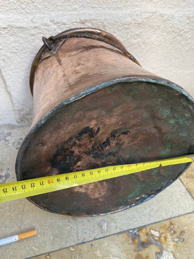 Antique large copper cauldron bail handle wrought iron pot + lid