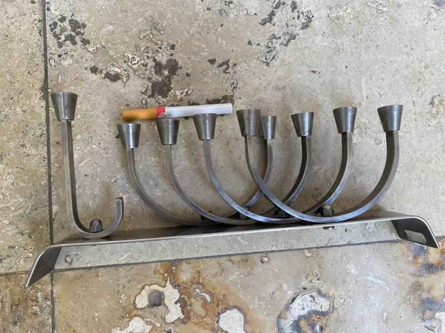Vintage Chanukah Menorah non magnetic silver plate steel Israel 9 branch