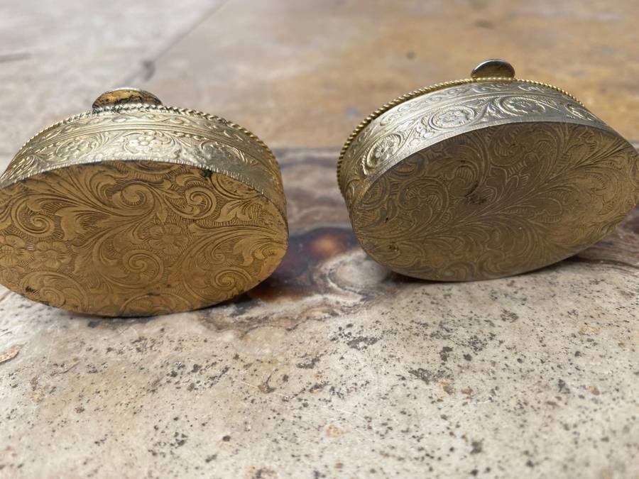 vintage oval stone Gold tone Trinket box lot of three one square