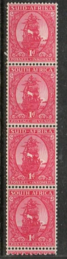 South Africa, 1943, 1d coil, strip of 4 MNH **
