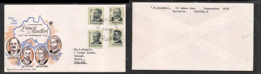 Australia EIIR, FDC Prime Ministers SHEPPARTON 22 OC 69 c.d.s.
