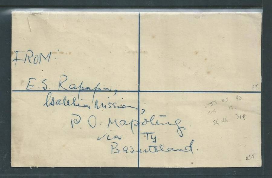 Basutoland, EIIR,6d, registration envelope + 3d adhesive MAPOTENG 9 VII 58 > S.Africa, TEYATEYANENG