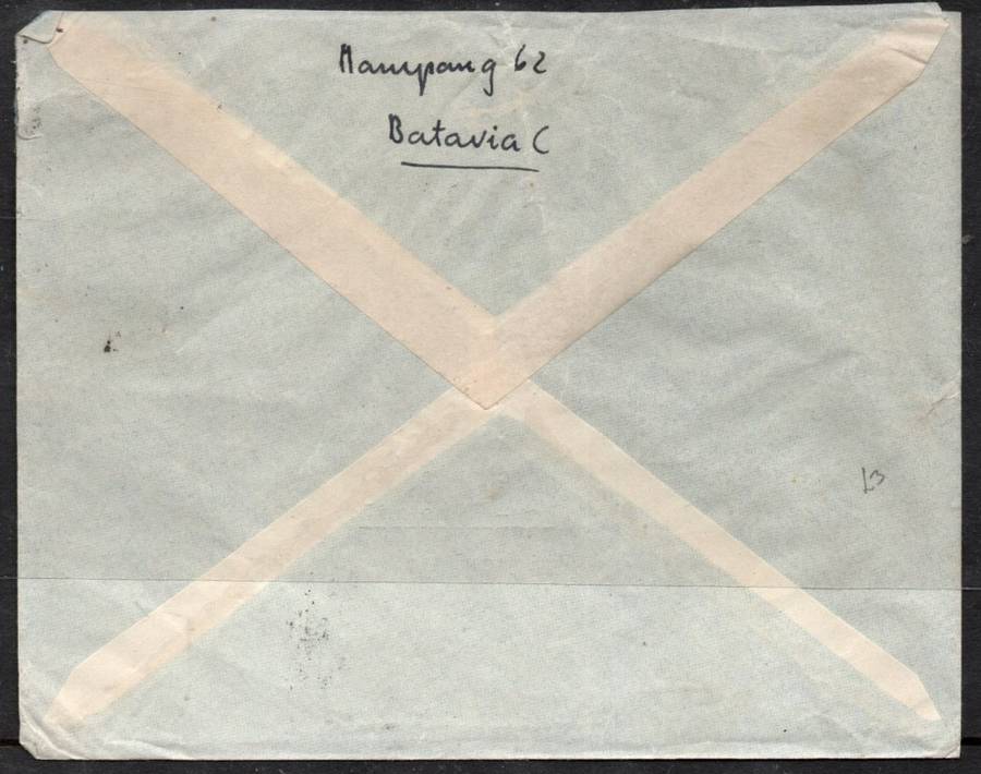 Netherlands Indies, air mail envelope,2 colour franking, 11c, BATAVIA 13. 1. 49, cds > Switzerland
