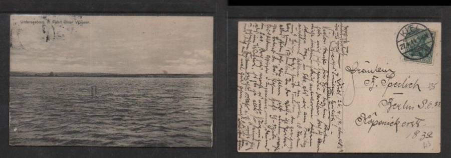 Germany `unterseeboot in fahrt unter wasser`, used 5pf KIEL 27 4 14 cds > Berlin