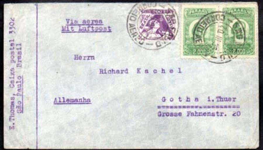 Brazil, 4,200 Reios, SAO PAULO 20 III 35 , air mail > Germany