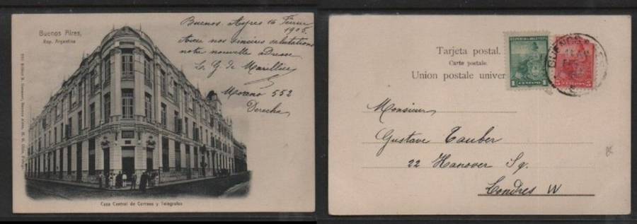 Argentina,Buenos Airies Casa Central de Correos used 1905 , 6c, BUENOS AIRIES FE 5 1905 c.d.s. > Fra