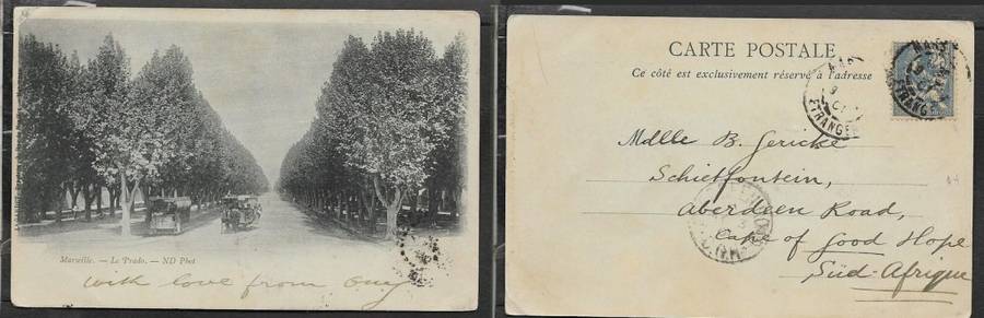 France, Marseilles, Le Prado, used 1901 MARSEILLES ETRANGER > Aberdeen Road (S.Africa), STELLENBOSCH
