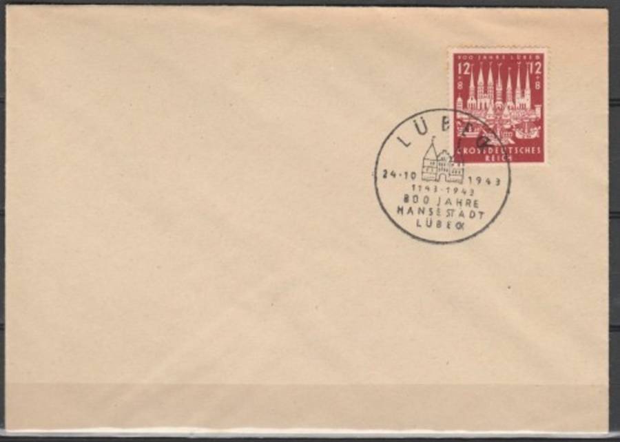 Germany 800 Years 1143 - 1943,, 12pf + 8pf, First Day Cover LUBECK 24.10. 1943