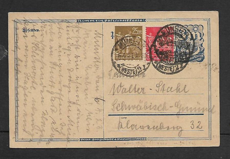 Germany, inflation 3M card + adhesives 25M, 12M, used domestic MUNSTER 6.4.23 c.d.s.