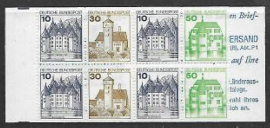 Germany 1977 complete booklet, pane `schloss & bergen`