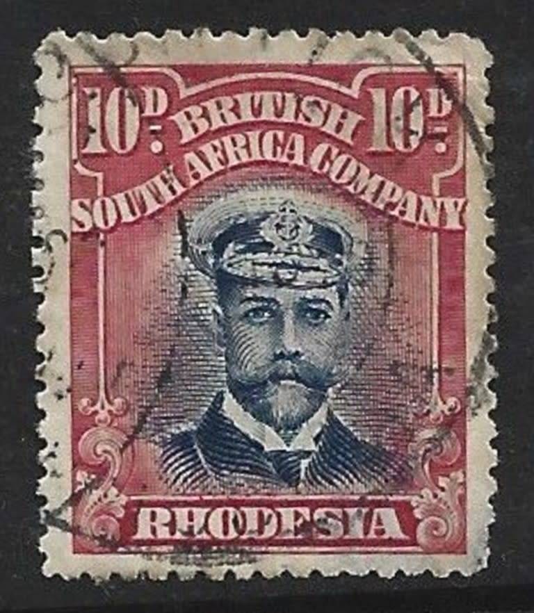 Rhodesia / B.S.A.Co. 1913 Admiral, 10d black & red, Die II perf 15, used