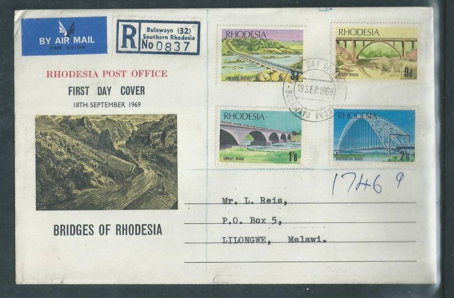 Rhodesia, 1969, Bridges of Rhodesia, First Day Cover, BULAWAYO 18 SEP 69 , c.d.s. >LILONGWE, LIMBE t