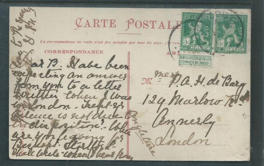 Belgium, Dairy Maid with dog cart - laitiere belge En route - used 10c, ZOUTE > London
