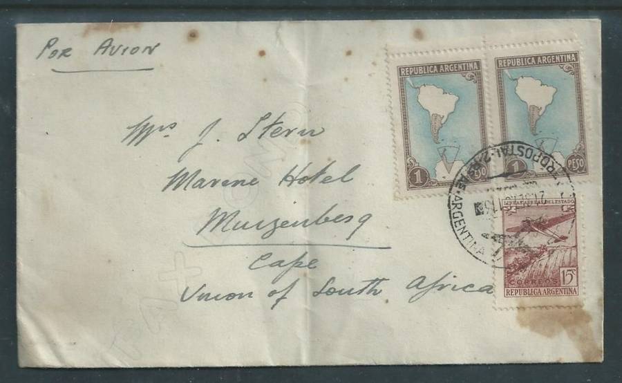 Argentina, Royal Inter Ocean Lines, S.S.RUYS, cover 2 Peso, 15c, ARGENTINA 21. SET 51 c.d.s.> S.Afri