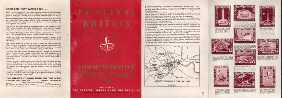 Festival of Britain, 1951, London Fund for the Blind, 10 x 3d labels on card in folder