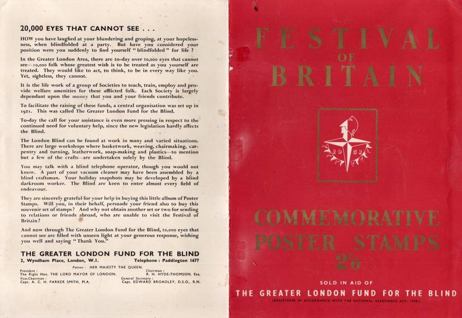 Festival of Britain, 1951, London Fund for the Blind, 10 x 3d labels on card in folder