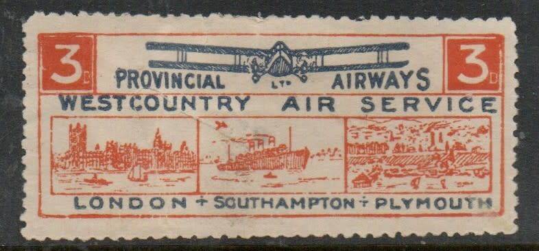 Provincial Airways West Country Air Service 3d, small part o.g.