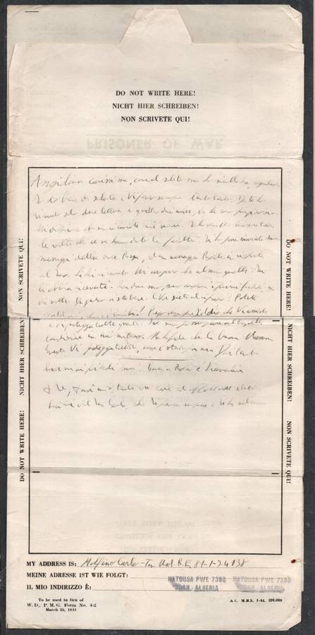 Italian Prisoner of War in Algeria > Italy, VARESSE LIGURE 08.6.45 arrival, , U.S.ARMY P/W EXAMINER