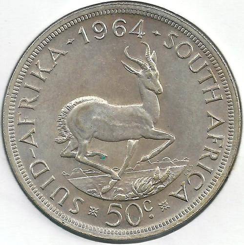 PRICE DROP - SOUTH AFRICA UNION 1964 "50c/CROWN" - AU+