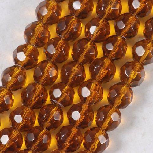 Amber Facetted Round Glass Beads (6mm)(Pack of 25)