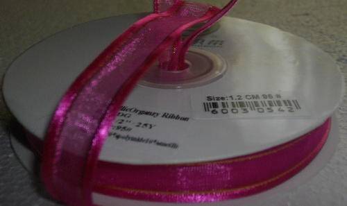 Cerise Organza  Ribbon with Satin&Gold Trim(per metre)(12mm)