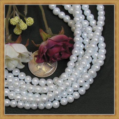 White Glass Pearls(10mm) - Strand of +/- 43 Beads