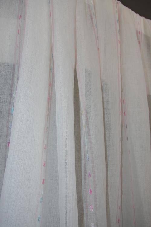EXTRA LENGTH  Voile  Curtains in soft cream & pink  -  SUPERIOR QUALITY!