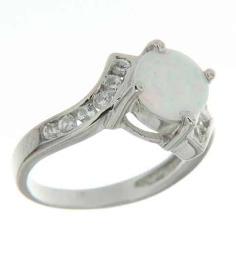 Solid 925 Sterling Silver & Imitated Australian Opal + CZ ring size 8# + 3.94g