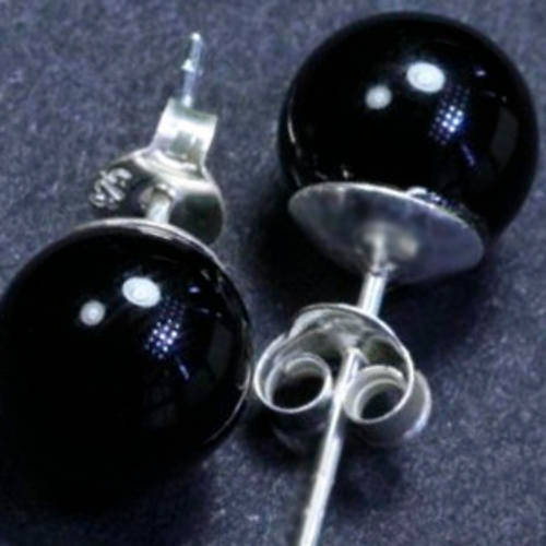 Solid 925 Sterling Silver & Onyx earrings 8mm + 1.83g