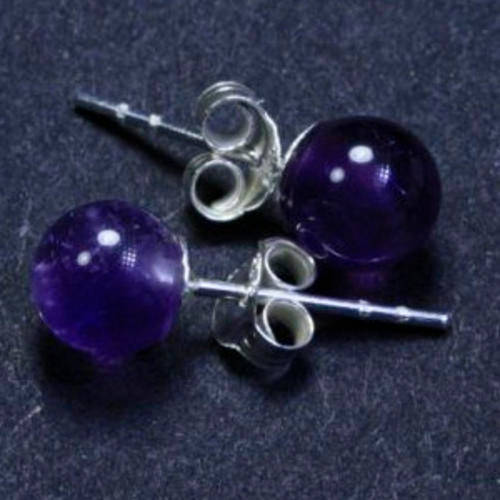Solid 925 Sterling Silver & Amethyst earrings 6mm + 1.05g