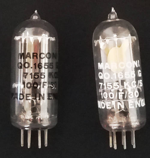 1940`s Marconi QO.1655G frequency 7155 KC/S code no. 100/F/30 valves/ tubes x 2 qty - vintage