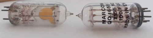 1940`s Marconi QO.1655G frequency 7155 KC/S code no. 100/F/30 valves/ tubes x 2 qty - vintage
