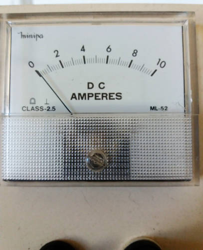 Panel with analogue DC Amperes 0-10A Current meter & DC 0-25V meter - needs to be rewired & mounted