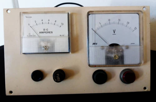 Panel with analogue DC Amperes 0-10A Current meter & DC 0-25V meter - needs to be rewired & mounted