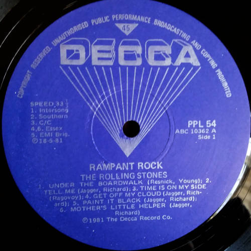 Rolling Stones - Rampant Rock vinyl lp (Ex VG+/VG-)