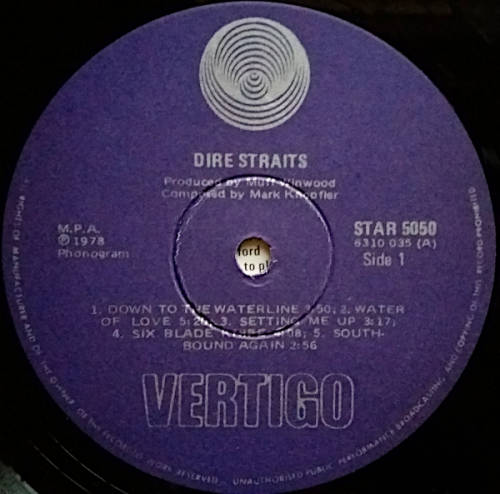 Dire Straits - Dire Straits vinyl lp with separate lyrics sheet (Ex VG+/VG)