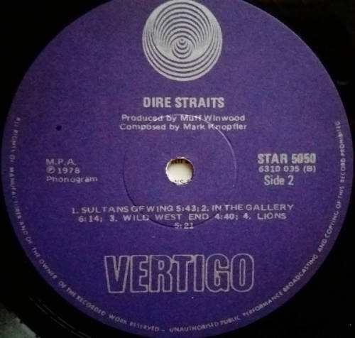 Dire Straits - Dire Straits vinyl lp with separate lyrics sheet (Ex VG+/VG)