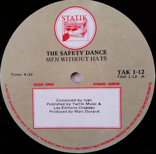Men Without Hats - Safety Dance (Extended `Club Mix`) vinyl 12` 45 RPM Single - Import (VG+/VG+)