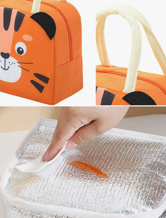 Kids Insulated Lunch Bag Reusable Insulated Lunch Box Thermal Bags - Orange Animal design