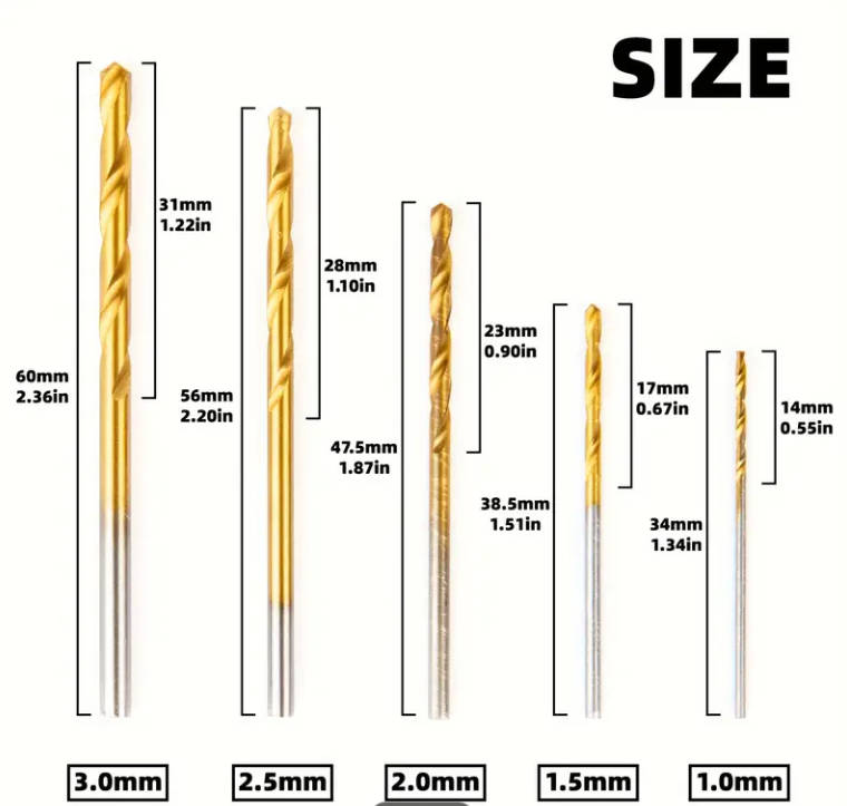 50pcs Titanium Coated HSS High Speed Steel Drill Bits Set