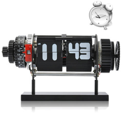 Electro-Mechanical Flip Clock with Alarm and White LED Lights (Black)