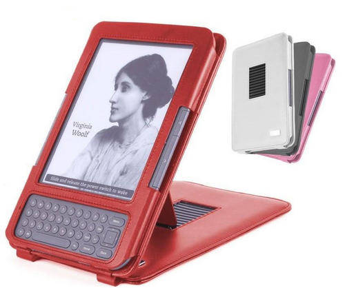 PU Leather Stand Cover Case for Amazon Kindle 3 WiFi 3G  Kindle e-book Reader + Screen Protector Red