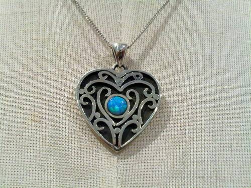 925 Sterling Silver &  OPAL Heart Necklace