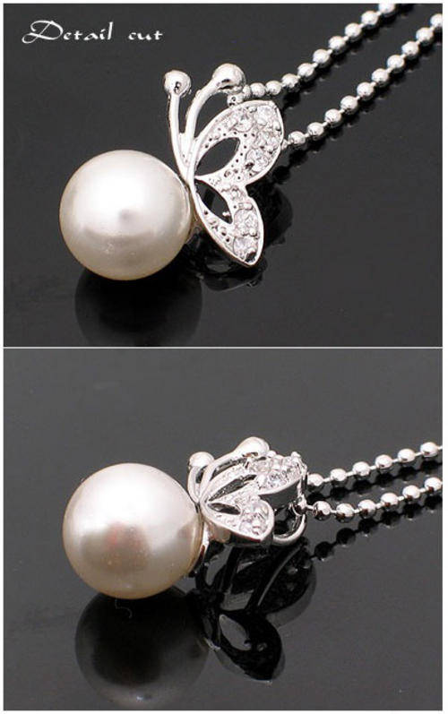 FASHION PEARL BUTTERFLY STUD EARRINGS AND NECKLACE