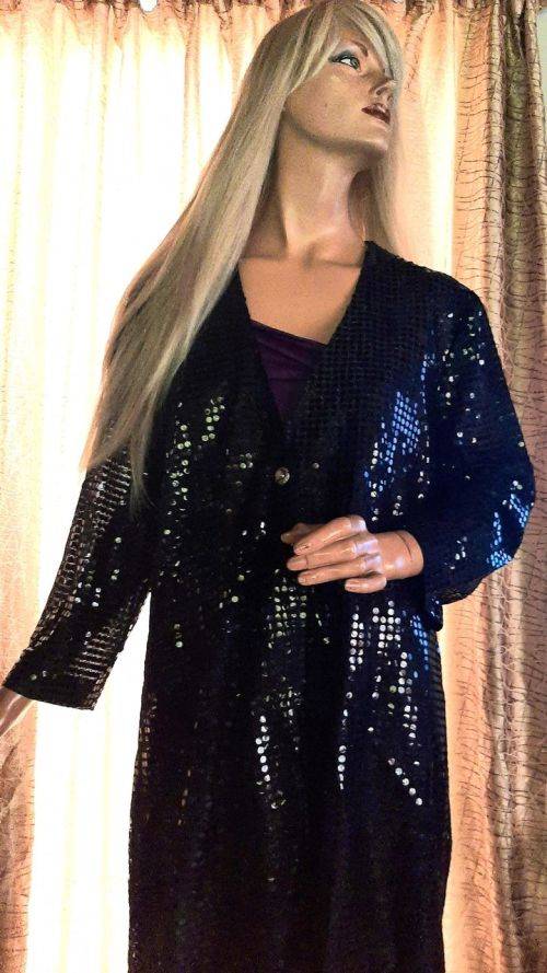 Lightweight & Glamorous three quarter sleeved black sequined evening jacket