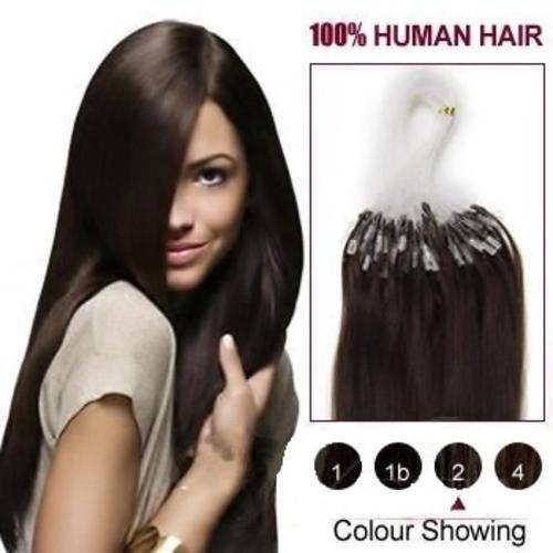 20" MICRO RING LOOP REAL HUMAN REMY DARK BROWN HAIR EXTENSIONS 200s #02 100G - UK