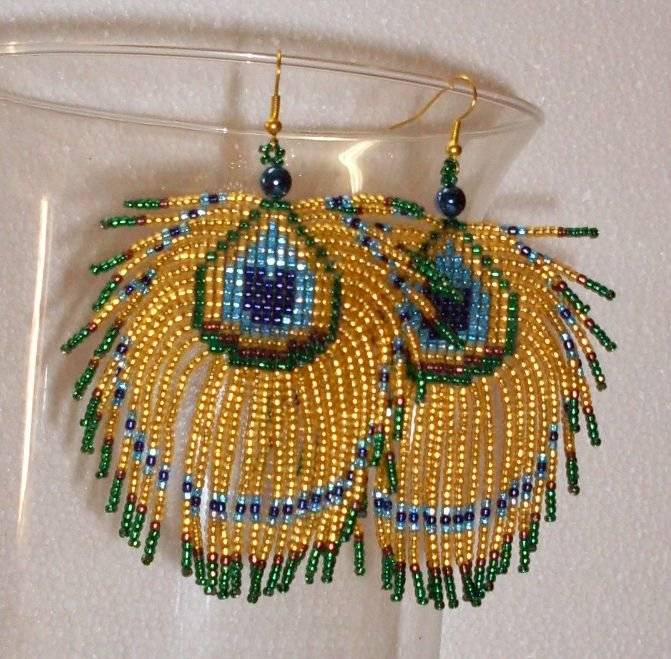 Handcrafted - Handmade - Beaded Peacock Feather Earrings - Please read description.