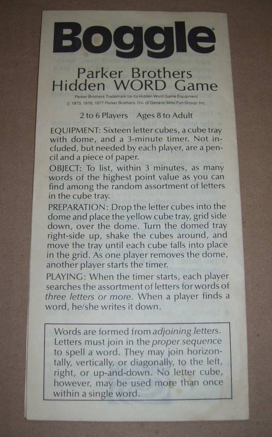 Vintage - 1976 - BOGGLE - Parker Brothers Hidden Word Game ..........................